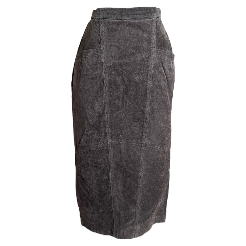 Vintage Suede Leather Pencil Skirt MIDI Gray Western Boho